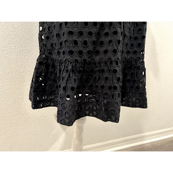 Quince Womens Lace Dress Casual Small Black Short Sleeve Boho Waist Tiered New - Picture 7 of 8
